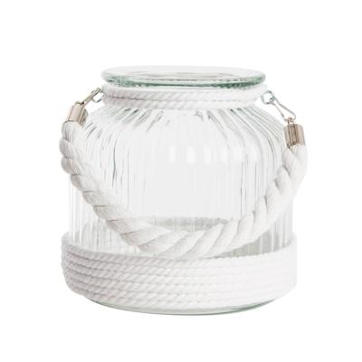 Home & Styling Kaarsen houder - windlicht - wit - glas met touw - 18 cm