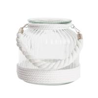 Home & Styling Kaarsen houder - windlicht - wit - glas met touw - 18 cm