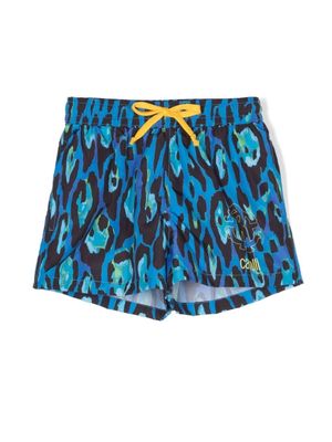 Roberto Cavalli Junior short de bain à imprimé léopard - Bleu