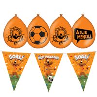 Loeki EK/WK versier pakket - 2x vlaggenlijn 10m - 16x ballonnen - oranje