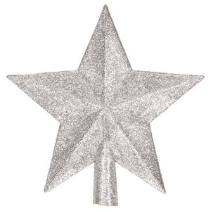 Mini Kerstboom piek zilver 14 cm met glitters - Kleine kerstpieken