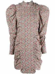 GANNI robe fleurie à manches bouffantes - Bleu