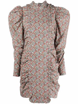 GANNI robe fleurie à manches bouffantes - Bleu