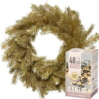 Kerstkrans goud glitter 50 cm incl. verlichting warm wit 4m - thumbnail