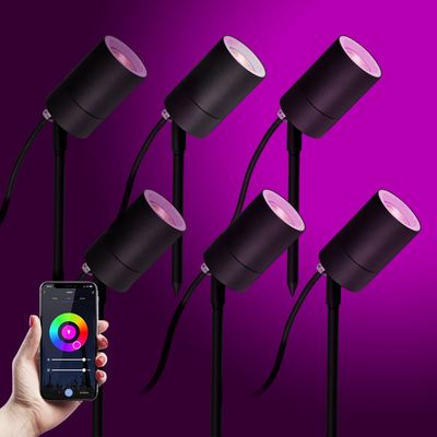 6x LED Pin Tuinspot Zwart met Color LED