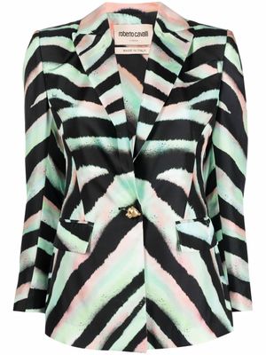Roberto Cavalli blazer en soie à imprimé zébré - Noir