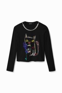 Arty T-shirt met kat - BLACK - S