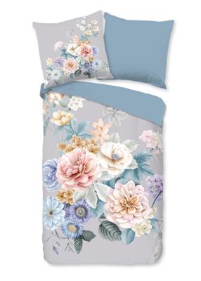 Good Morning Dekbedovertrek "getekende bloemen" - Grijs - (155x220 cm) - Katoen