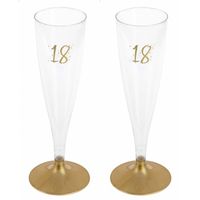 Verjaardag feest champagneglazen - leeftijd - 12x - 18 jaar - goud - kunststof - Champagneglazen - thumbnail