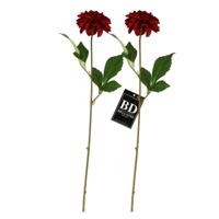 Bellatio Design Kunstbloem Dahlia - 2x - 50 cm - bordeaux rood - kunst zijdebloemen