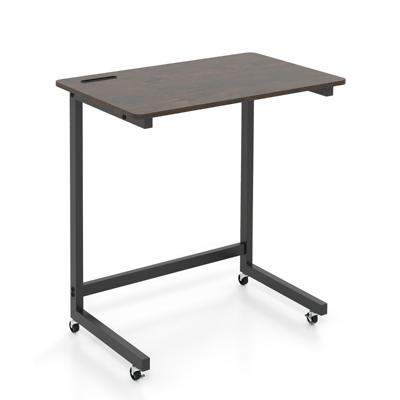 C-vormige Bijzettafel met Wieltjes Mobiele Laptoptabel met Geïntegreerde Mobiele Telefoonhouder