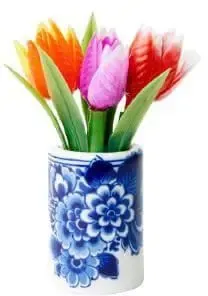 Heinen Delfts Blauw magneet bloempot met tulpen