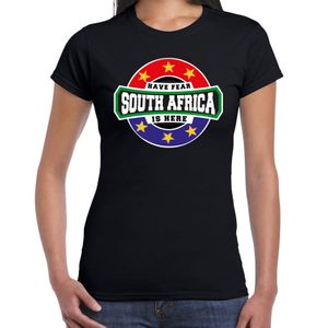 Have fear South Africa is here / Zuid Afrika supporter t-shirt zwart voor dames