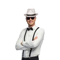 Carnaval verkleedset Gangster - hoed/bretels/bril/strikje - wit - heren/dames - verkleedkleding