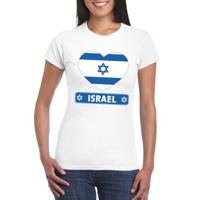 Israel vlag thema t-shirt - met hartjes vlag - wit - voor dames - landen supporters - korte mouwen