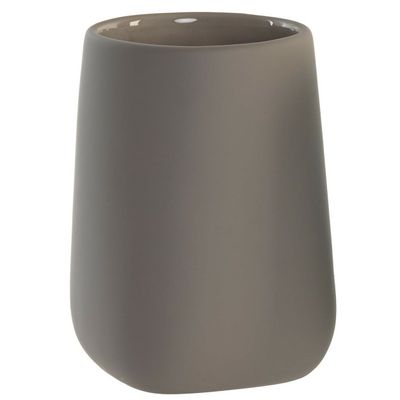 Badkamer tandenborstelhouder / drinkbeker - kunststeen - taupe - 11 cm