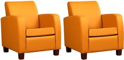Set van 2 Gele leren landelijke fauteuils Joy - poot hout zwart - Toledo Leer Leem (geel leer)