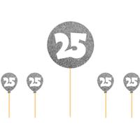 Folat Taart toppers - 5x stuks - zilver - 25 jaar - thema versiering
