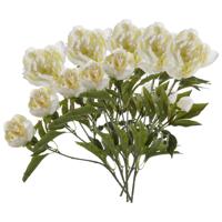 Kunstbloem pioenrozen tak - 5x - 3 bloemen - wit - 70 cm - decoratie