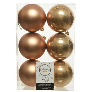 6x Kunststof kerstballen glanzend/mat camel bruin 8 cm kerstboom versiering/decoratie - Kerstbal