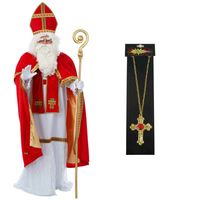 Sinterklaas kostuum - inclusief kruis ketting met rode steen - thumbnail