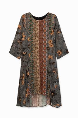 Jurk met boho sierranden - BROWN - M