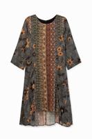 Jurk met boho sierranden - BROWN - XL