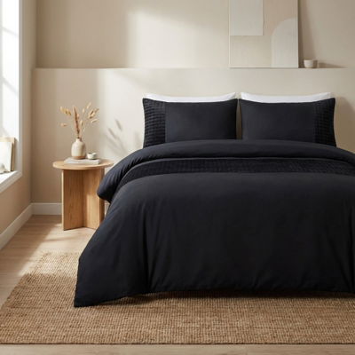 Dekbedovertrek Velvet Band - Zwart - Tweepersoons (200x200 Cm) - Zwart Microvezel - Effen - Sleeptime - Dekbed-Discounter.nl