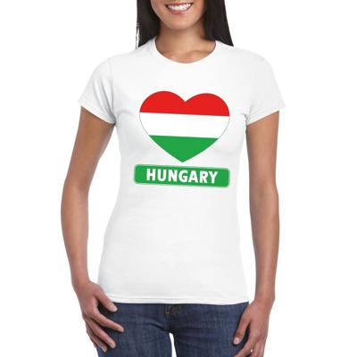 Hongarije t-shirt - met hartjes vlag print - wit - dames - korte mouwen - landen supporters
