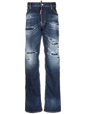 DSQUARED2 jean droit à effet usé et délavé - Bleu