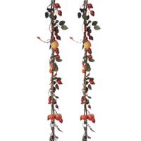 Louis Maes kunstplant blaadjes slinger/guirlande Bessen - 2x - groen/wit - 180 cm - herfst tafereel