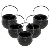 Heksenketel - 5x - zwart - D10 cm - kunststof - halloween - horror - kookpot Heksenketel - 5x - zwart - D10 cm - kunststof - halloween - horror - kookpot