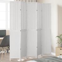 Kamerscherm met 5 panelen massief paulowniahout wit