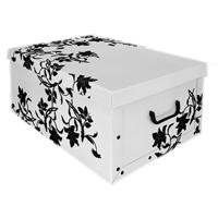 Opbergbox - wit met zwarte bloemen - 49 l - 53 x 39 x 24 cm