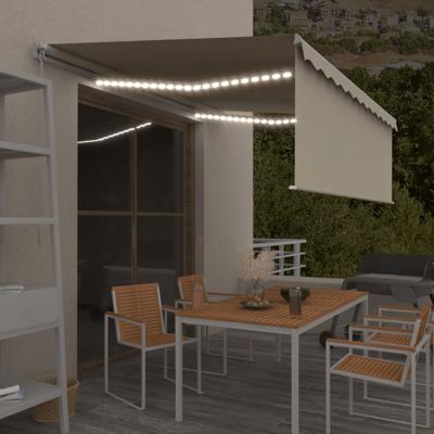Luifel handmatig uittrekbaar met rolgordijn en LED 4x3 m crème