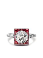 Pragnell Vintage bague Art Deco en platine ornée de diamants et rubis - Argent