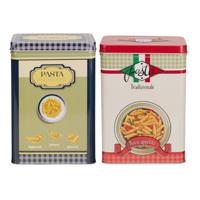 Pasta / spaghetti bewaarblik Nostagia set - blauw - metaal - Italiaans - 13 x 9 x 18 cm