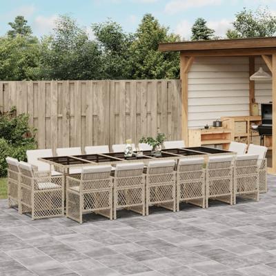 17-delige Tuinset met kussens poly rattan beige
