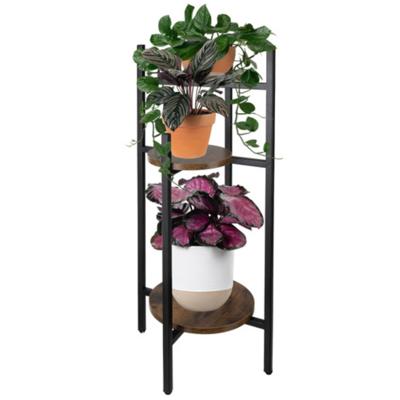 Ruhhy Plantenstandaard - 3 laags - H80 cm - zwart/bruin - hout look - bloemenstandaard Ruhhy Plantenstandaard - 3 laags - H80 cm - zwart/bruin - hout look - bloemenstandaard
