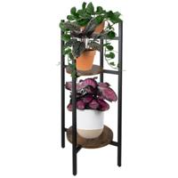 Ruhhy Plantenstandaard - 3 laags - H80 cm - zwart/bruin - hout look - bloemenstandaard