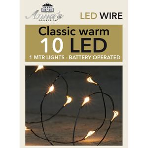 Draadverlichting - zwart- 10 led lampjes - warm wit - batterij - 100 cm