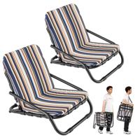 2-Pack Opvouwbare Strandstoelen voor Volwassenen Draagbare Campingstoelen met Kussens Sneldrogend Katoen en Aluminium