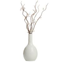 Gerimport bloemenvaas Kalu stripe - wit - keramiek - 16 x 28 cm