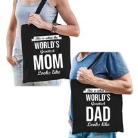 Worlds greatest Mom en Dad tasje - Cadeau tassen set voor Papa en Mama - thumbnail