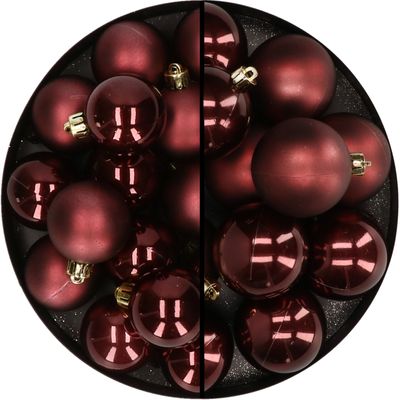 28x stuks kunststof kerstballen mahonie bruin 4 en 6 cm