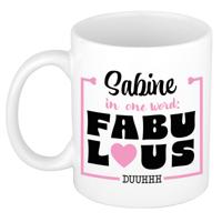 Naam mok Sabine - wit - Fabulous - keramiek - 300 ml - cadeau collega beker