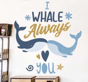 "walvis hou altijd van je" illustratie kunst aan de muur
