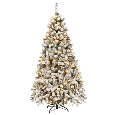 180cm Kerstboom met Sneeuw Premium PVC-naalden met LED-verlichting Kunstkerstboom Dennenboom met Metalen Standaard