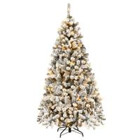 180cm Kerstboom met Sneeuw Premium PVC-naalden met LED-verlichting Kunstkerstboom Dennenboom met Metalen Standaard