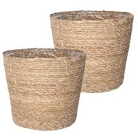 Set van 2x stuks plantenpot/bloempot van jute/zeegras diameter 22 cm en hoogte 19 cm creme beige